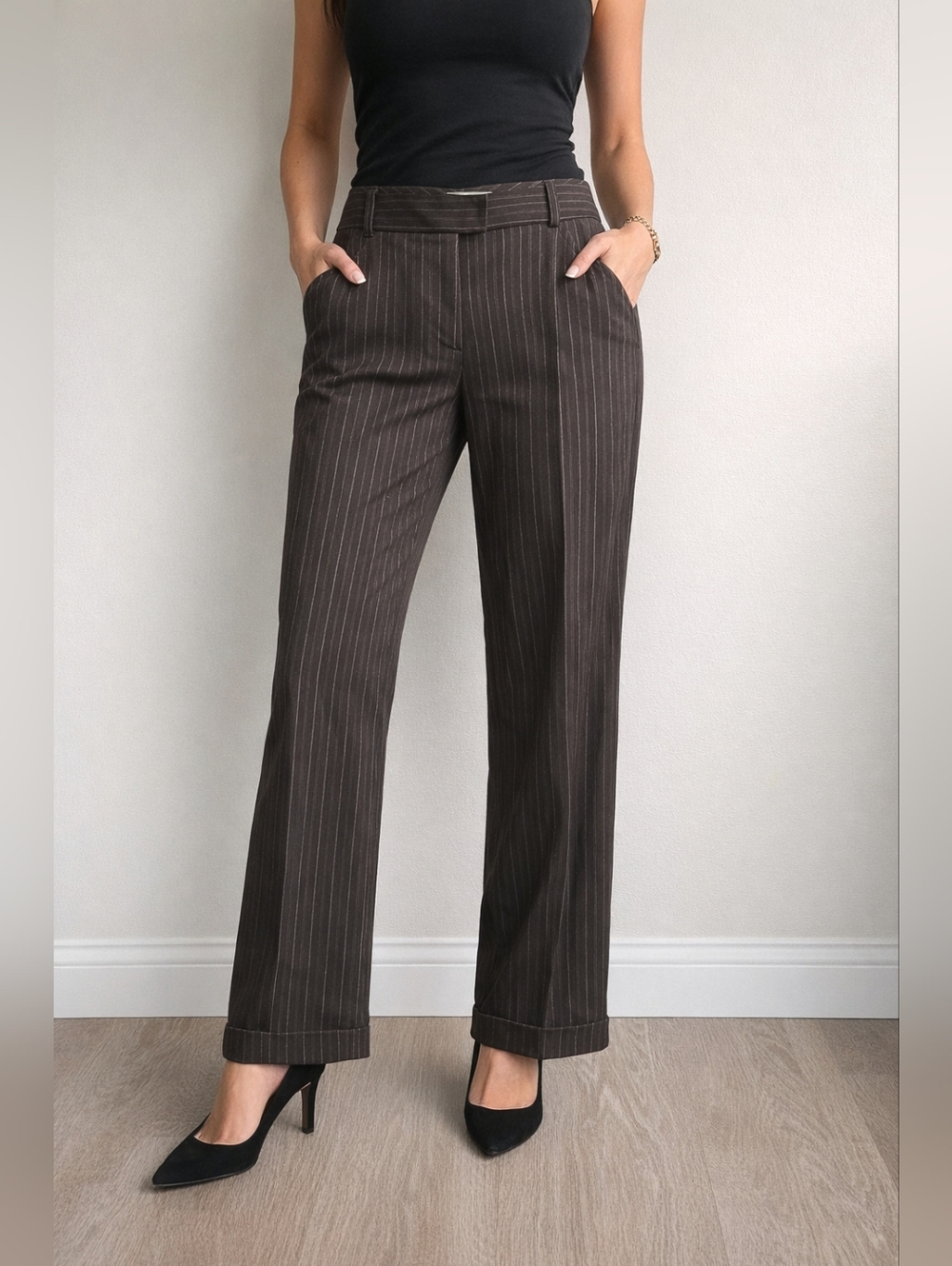 Max Studio Dress Pants Brown Stripe Women's Size 6 Business Casual